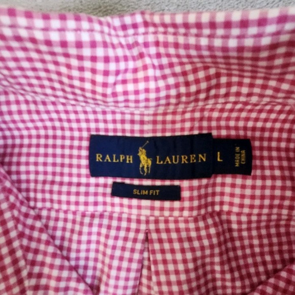 Ralph Lauren Shirt Mens Large Red Gingham Plaid Slim Fit Casual Preppy Classic - Picture 2 of 9
